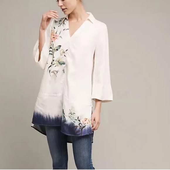 Anthropologie Maeve Women’s Oversized Watercolor Print Tunic Top Blouse Pullover - Picture 4 of 13